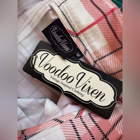 NWT Voodoo Vixen 50s Preppy Pencil Skirt Pink Plaid With Front Side Slit - S M - Picture 5 of 7